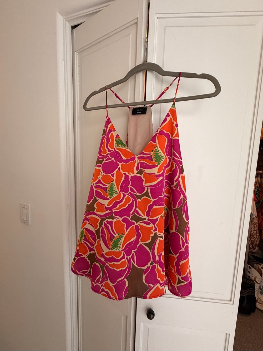 VICI Pink and Orange Floral Spaghetti-Strap Tank Top